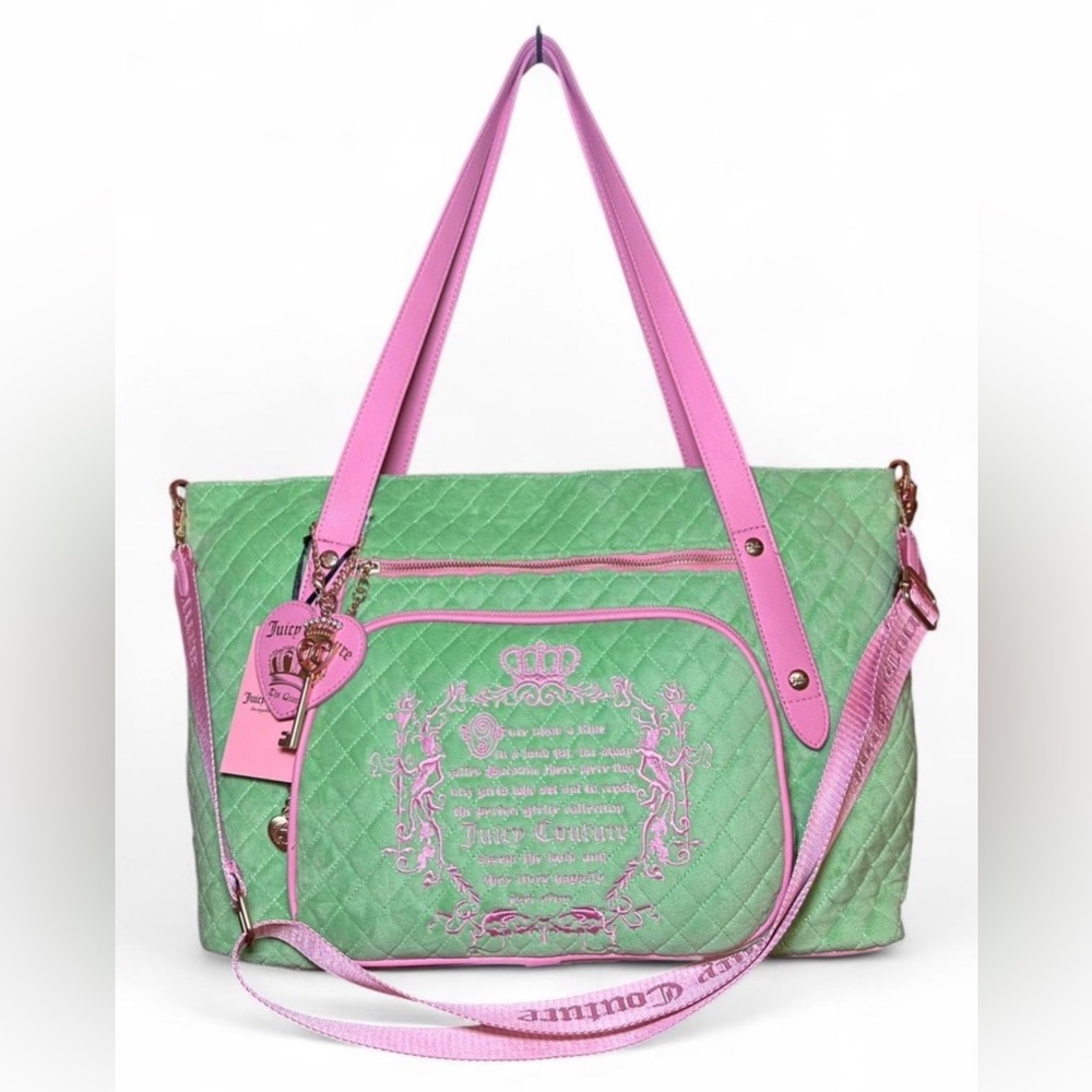Juicy Couture “Juicy Tale Weekender” Bag, green/pink